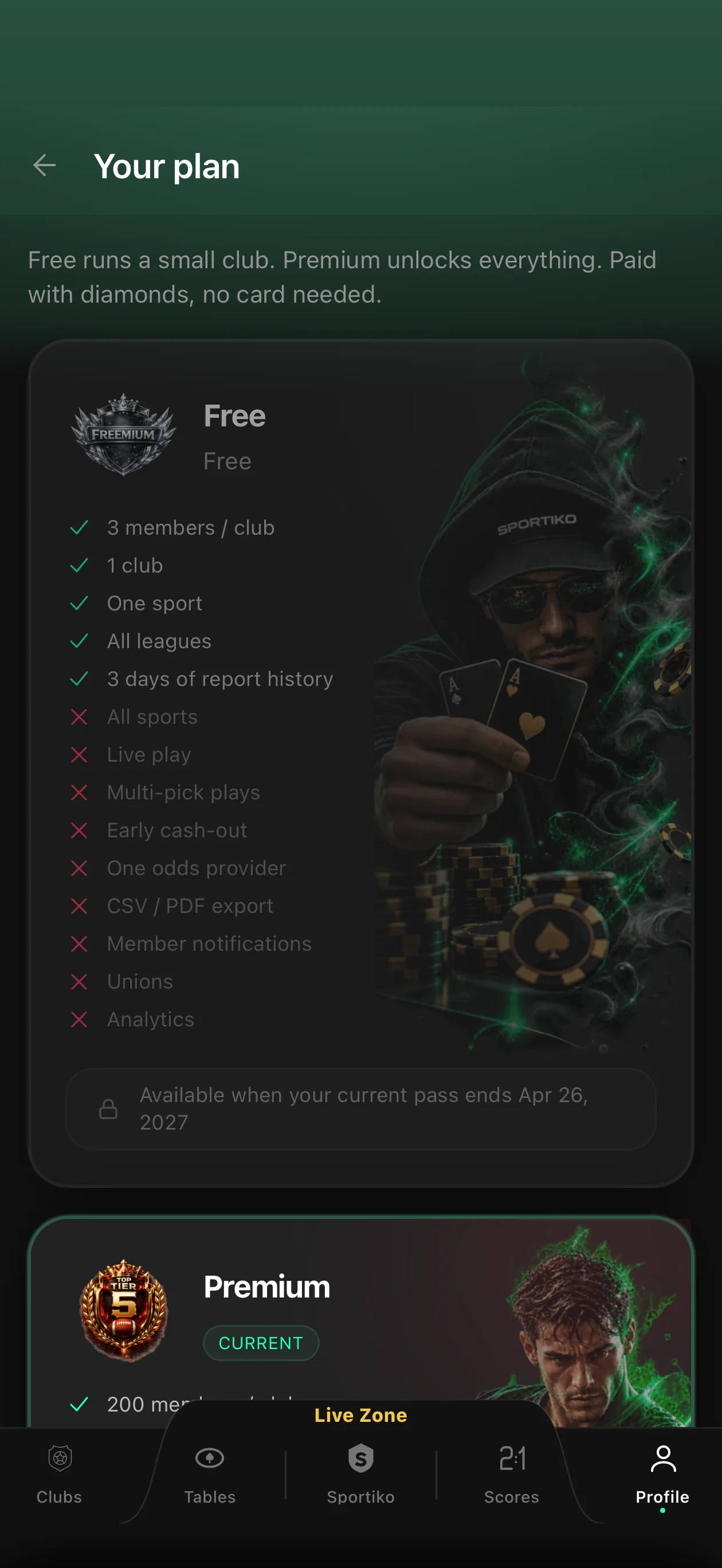 Sportiko — Free vs Premium
