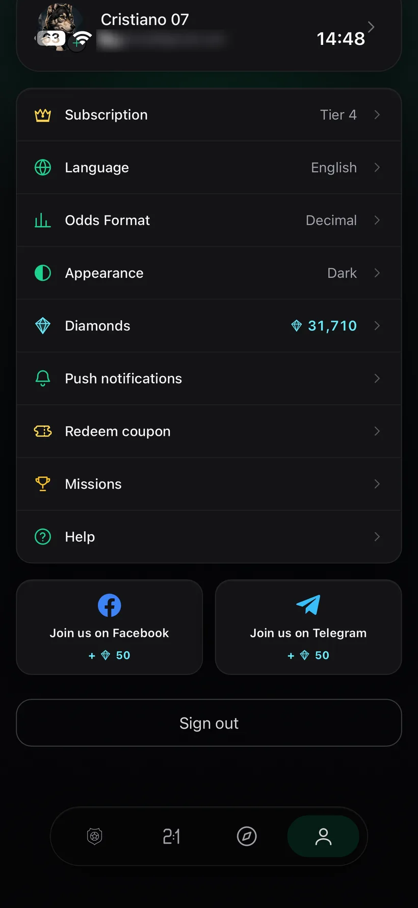 Sportiko — Your profile